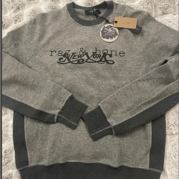 Rag & Bone Men's Gray New York Printed Wool Sweater Sz M - Picture 4 of 6